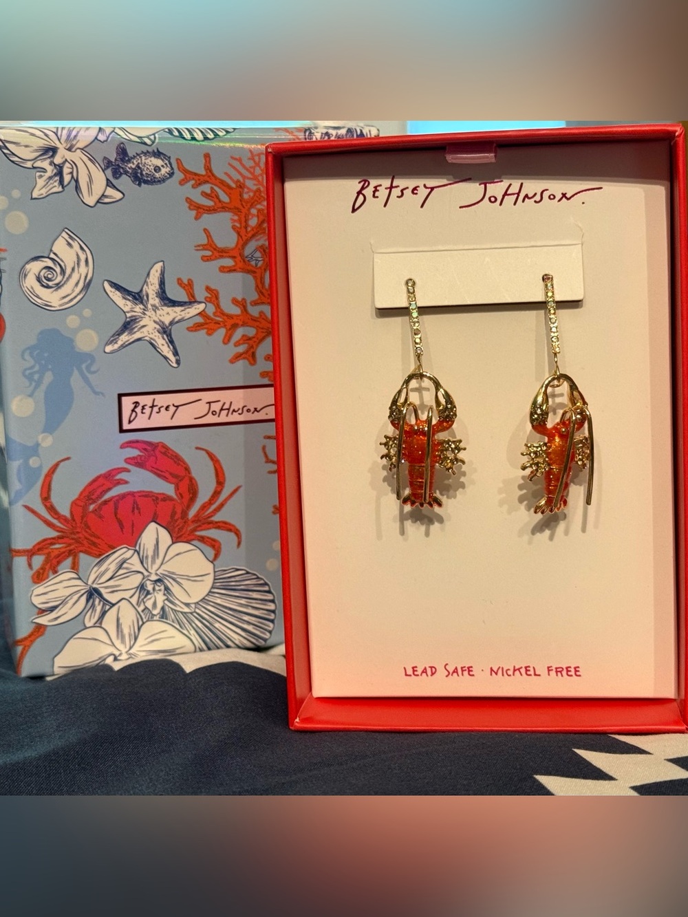 🦞NIB BETSEY JOHNSON LOBSTER BLING EARRINGS🦞